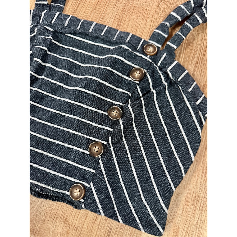 Altar'd State Blue & White Sleeveless Striped Button Front Cropped Top Women's L - Picture 3 of 5